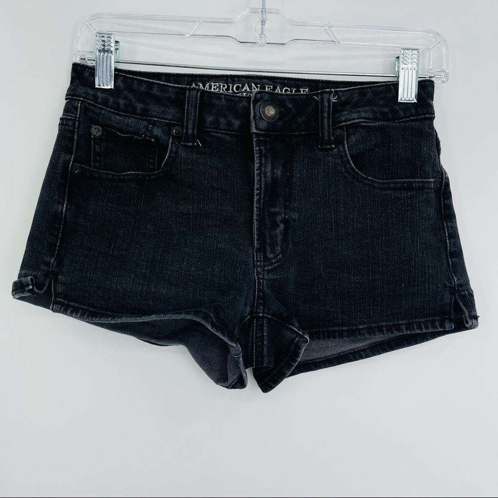 American Eagle‎ hi rise shortie black wash women's size 0